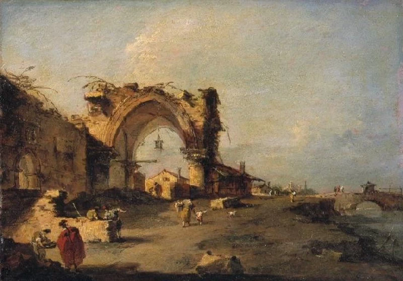Veduta di un borgo e di una porta monumentale - Musée de Picardie